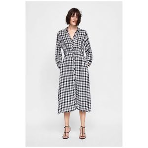 Zara Buffalo Check Button Front Midi Shirt Dress